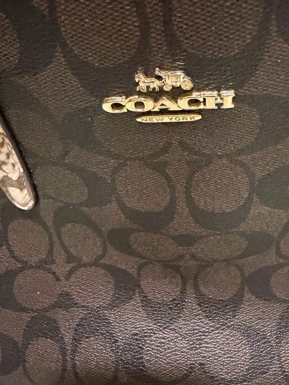 Coach Brown Signature Canvas Shoulder Bag with Gold Logo
